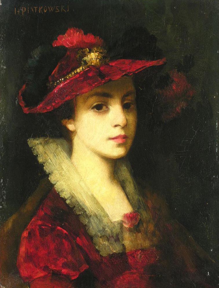 Portret kobiety w czerwonej sukni i kapeluszu